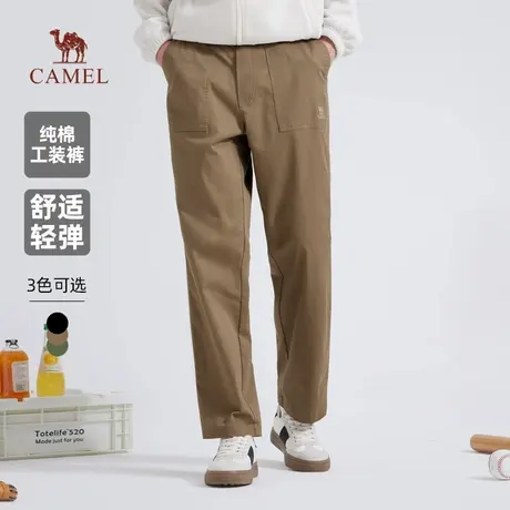 骆驼男装直筒工装裤男士2025新款春秋纯棉宽松弹力休闲运动长裤子商品大图