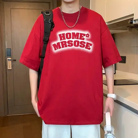 短袖T恤男新款夏季休闲美式宽松半袖潮牌透气圆领体恤纯棉上衣服商品大图