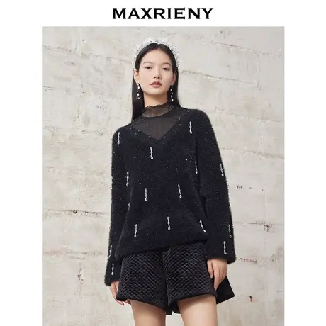 MAXRIENYV领套头针织衫冬季新款毛衫珠片绒毛衣洋气保暖衫图片