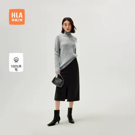【纯羊毛】HLA/海澜之家针织衫秋冬新款可翻高领内搭厚羊毛衫女装商品大图