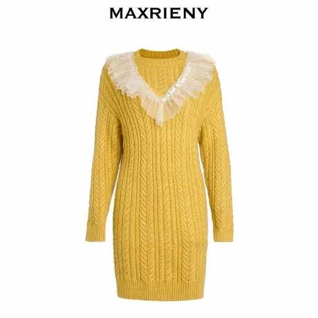 【奥莱】MAXRIENY套头蕾丝针织裙女冬季连衣短裙宽松图片