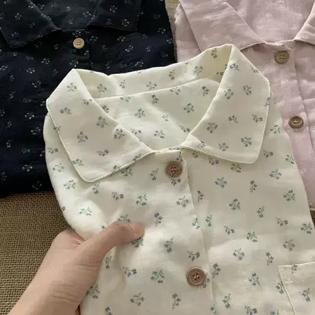 2025新品碎花小清新纯棉双层纱布可爱卡通少女心睡衣家居服套装商品大图