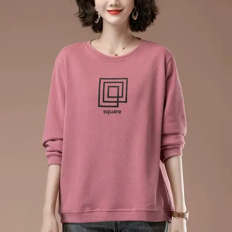 圆领卫衣女秋季2022新款加大码女装宽松胖妈妈休闲百搭薄款女上衣商品大图