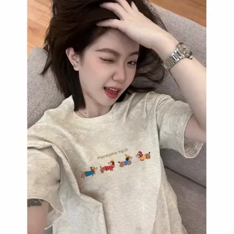 重磅纯棉设计感小众落肩短袖t恤女2025新款夏季宽松美式半袖上衣商品大图