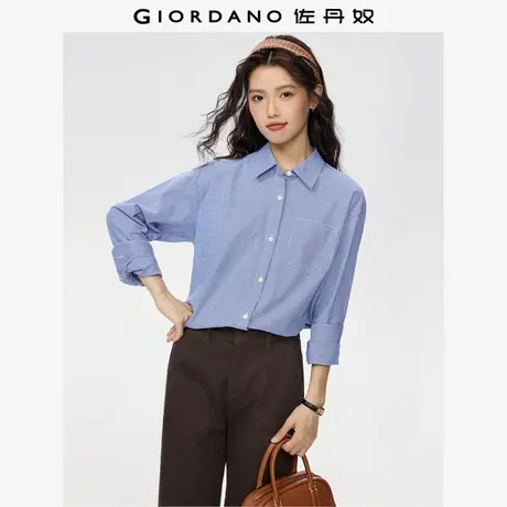 佐丹奴知识分子风衬衫女秋季新款牛津纺蓝色格子长袖衬衣05345018图片