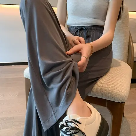 高腰垂感直筒拖地裤女夏装百搭韩版宽松显瘦运动休闲阔腿裤潮ins商品大图