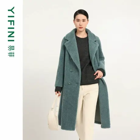 [专柜同款]Yifini/易菲西装领100%绵羊毛气质宽松长款大衣女冬商品大图