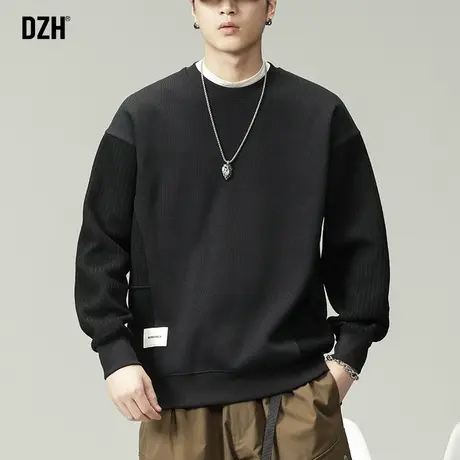 男士潮牌圆领卫衣男生2023秋季新款美式重磅长袖T恤情侣拼接外套商品大图