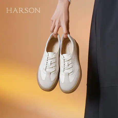 哈森女款软皮德训鞋女新款运动休闲小白鞋HC246101商品大图