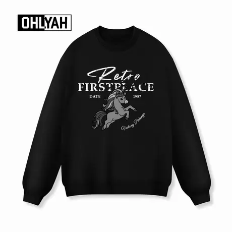 Ohlyah品牌秋冬新款灰色彩虹小马印花圆领卫衣男女款情侣潮流上衣商品大图
