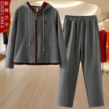 中年妈妈秋装连帽开衫卫衣两件套宽松洋气中老年女运动服休闲套装商品大图
