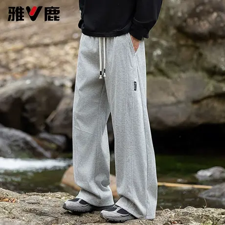 雅鹿2026春季新款宽松休闲阔腿裤男港风潮牌抽绳时尚卫裤拖地长裤商品大图