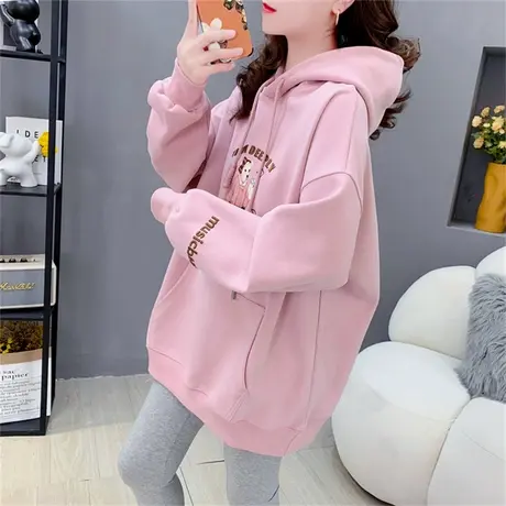 时尚休闲卡通连帽卫衣女中长款春秋新款女装宽松洋气减龄学生上衣商品大图