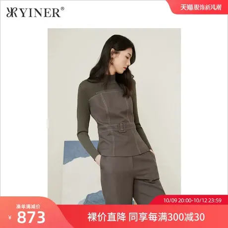 YINER音儿女装冬季新款拼接装饰腰带针织衫套头商品大图