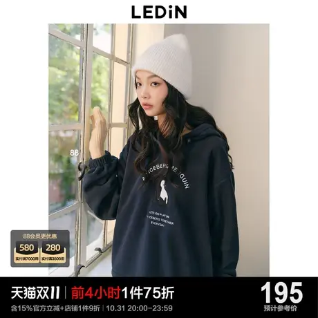 乐町摇粒绒连帽宽松上衣23年秋冬新款精致刺绣少女运动风套头卫衣商品大图