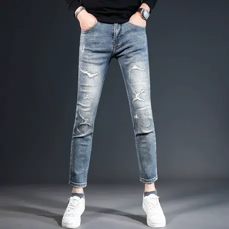 2023新款牛仔裤男秋冬款修身小脚裤商品大图