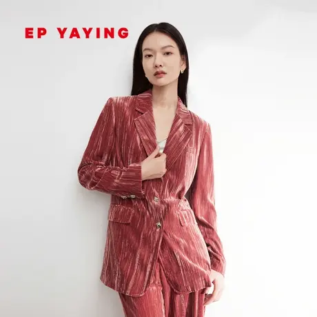 [匠心褶艺]EP雅莹女装 红色丝绒正肩西装外套 春装商场同款1106A商品大图