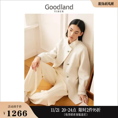 【100绵羊毛】Goodland美地女装冬季立领新中式双面呢大衣外套商品大图