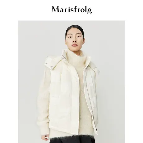 【商场同款】玛丝菲尔冬季季新款米白色可拆卸式连帽羽绒马甲女商品大图