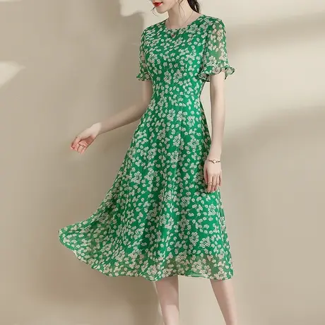 【1件7.9折】时尚中长款连衣裙夏季新款连身裙收腰显瘦印花裙子商品大图