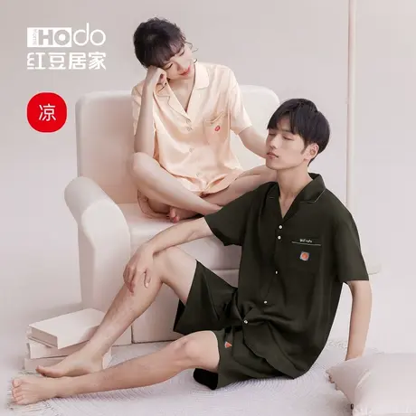 红豆凉感情侣冰丝睡衣短袖女薄款夏季透气男士短裤柔软家居服套装商品大图