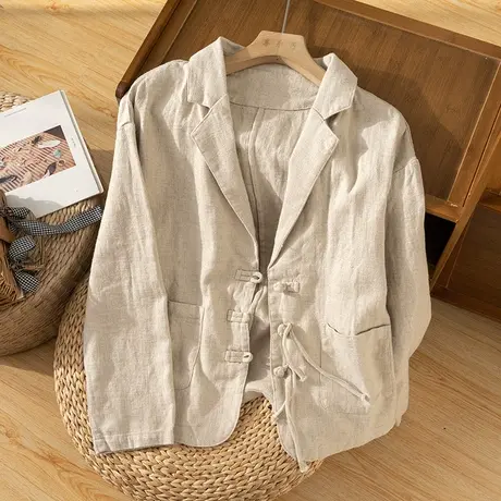 享永子天丝苎麻西装外套女士文艺复古宽松显瘦小西服2023秋季新款图片