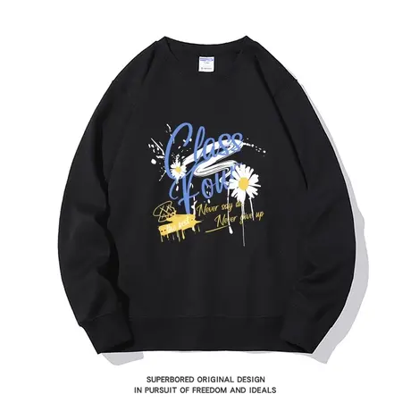 美式休闲涂鸦字母印花卫衣男青少年小众设计感套头圆领宽松上衣商品大图