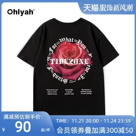 Ohlyah哥特高街潮流vibe小众花卉短袖T恤男女款美式复古胖子半袖商品大图