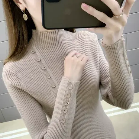 纯色毛衣女2025年新款半高领新款长袖针织打底衫修身显瘦保暖上衣商品大图