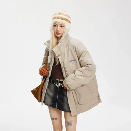 复古立领保暖棉服女冬季加厚工装外套2023年新款美式潮牌宽松棉衣商品大图