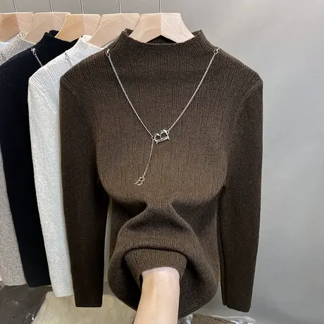 半高领毛衣女打底衫2023秋冬新款套头外穿针织衫修身内搭厚上衣潮图片