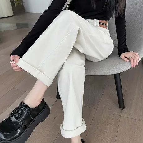 宽松直筒牛仔裤女春秋季2023年新款高腰显瘦九分小个子阔腿裤子女商品大图