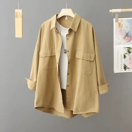 中长款衬衫外套女士2024年春秋冬季新款外搭宽松大码开衫外穿衬衣商品大图