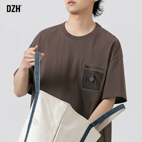 男士工装短袖美式高街咖色纯棉t恤男夏季男装2023新款衣服体恤衫商品大图