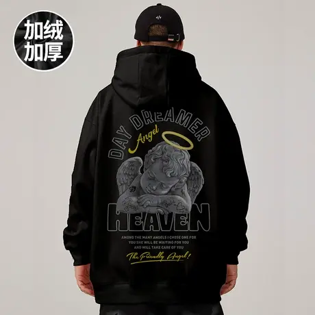 oversize美式潮牌宽松加肥加大码男装连帽加绒加厚卫衣ins秋冬款商品大图