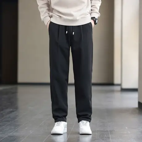 男士百搭加绒加厚直筒长裤子保暖男装2023秋冬新款纯色商务休闲裤商品大图