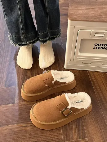 复古厚底毛毛拖鞋女外穿2023年冬季新款包头勃肯半拖鞋加绒雪地靴商品大图