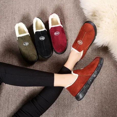 冬季加厚棉鞋女妈妈加绒防水防滑雪地靴女短筒中老年人毛毛棉靴子图片