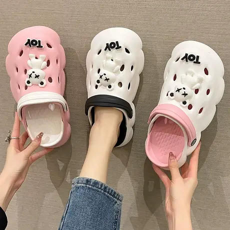 洞洞鞋女夏季学生外穿防滑包头凉鞋可爱暴力熊厚底两穿沙滩凉拖鞋商品大图