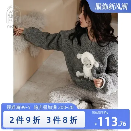 妮狄娅睡衣女秋冬季珊瑚绒卡通可爱套头可外穿加厚保暖家居服套装商品大图