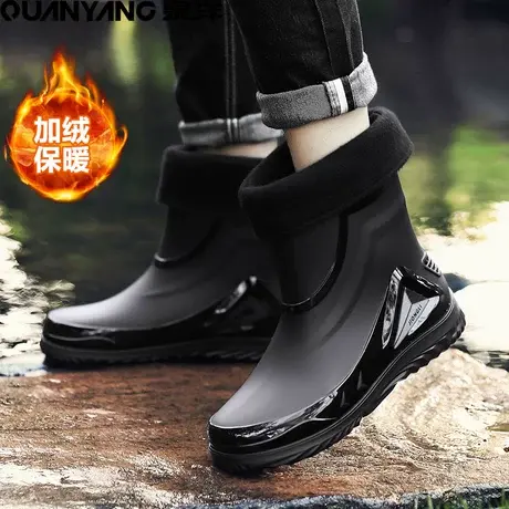 雨鞋男款冬季加绒保暖加厚棉鞋防水防滑短筒雨靴工作胶鞋钓鱼水靴图片