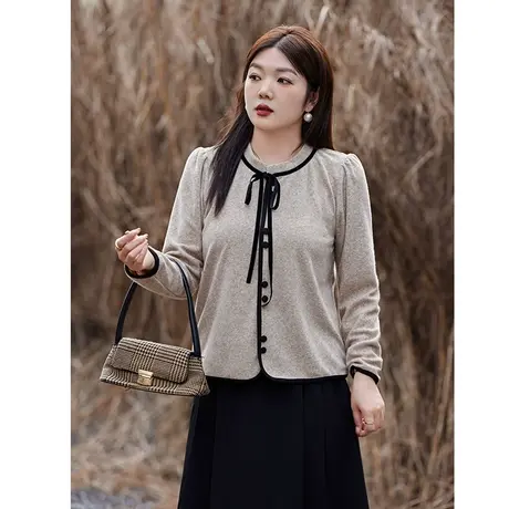 显瘦大码胖MM套头上衣女装2024冬季新款减龄法式长袖打底针织衫图片