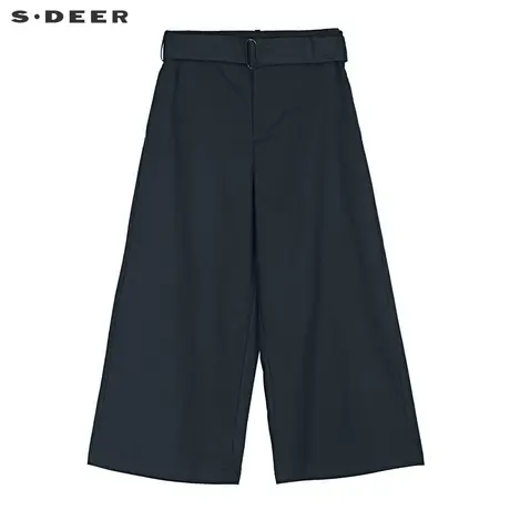 sdeer圣迪奥2019秋季新款简约蓝黑调收腰系带休闲阔腿裤S19180802商品大图