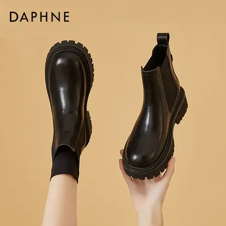 达芙妮切尔西靴2021年冬季新款短靴加绒马丁靴女英伦风烟筒靴女靴商品大图