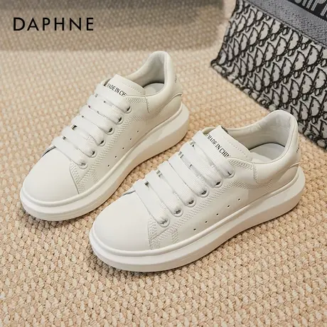 达芙妮小白鞋女鞋冬季薄款透气2021年新款浅口平底真皮厚底板鞋女商品大图