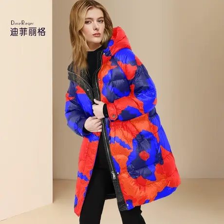 迪菲丽格今年流行爆款撞色羽绒服女2023新款冬季中长款连帽面包服商品大图