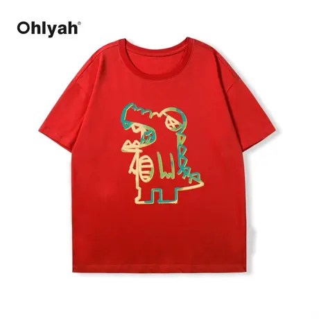 Ohlyah品牌红色t恤女本命年龙年宽松纯棉潮牌短袖无性别班服定制商品大图