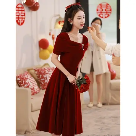 敬酒服新娘2023新款高端轻奢小众小个子红色订婚礼服女夏季连衣裙商品大图