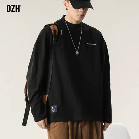 男士黑色德绒半高领打底衫男内搭2024新款上衣宽松长袖t恤春秋款商品大图