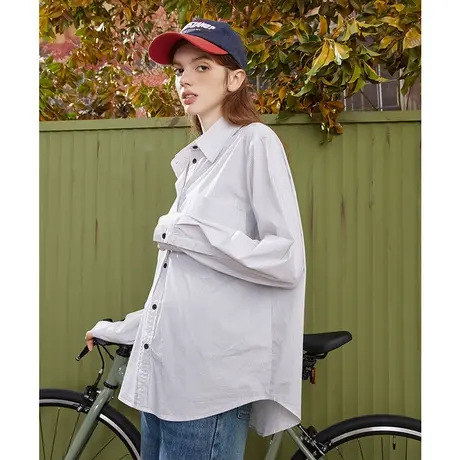 a022024春季新款两层设计感口袋条纹长袖上衣休闲百搭女式衬衫图片